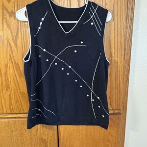 Black Sleeveless Top with White Accents